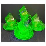 H1 - Anchor Hawking Spiral Uranium Glass Cups & Saucers
