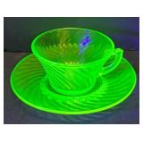 H1 - Anchor Hawking Spiral Uranium Glass Cups & Saucers