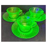 H1 - Anchor Hawking Spiral Uranium Glass Cups & Saucers