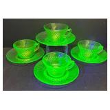 H1 - Anchor Hawking Spiral Uranium Glass Cups & Saucers