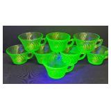 H1 - Anchor Hawking Spiral Uranium Glass Cups & Saucers