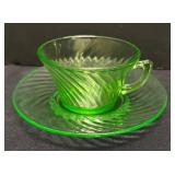 H1 - Anchor Hawking Spiral Uranium Glass Cups & Saucers
