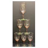 M4 - Pink Depression Glass  Stemware with Green Bases