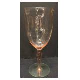 M4 - Pink Depression Glass  Stemware with Green Bases