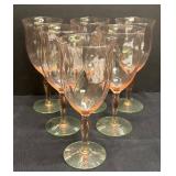 M4 - Pink Depression Glass  Stemware with Green Bases