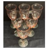 M4 - Pink Depression Glass  Stemware with Green Bases