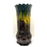 L6 - Roseville Majolica Stork & Cattails Umbrella Stand