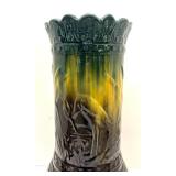 L6 - Roseville Majolica Stork & Cattails Umbrella Stand