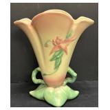 M1 - Hull Pottery Woodland Footed Vase - Pink Lily Floral Motif