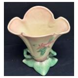 M1 - Hull Pottery Woodland Footed Vase - Pink Lily Floral Motif