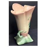 M1 - Hull Pottery Woodland Footed Vase - Pink Lily Floral Motif