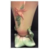 M1 - Hull Pottery Woodland Footed Vase - Pink Lily Floral Motif