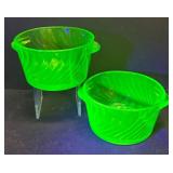 M1 - Two Anchor Hocking Spiral Uranium Glass Dishes
