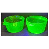 M1 - Two Anchor Hocking Spiral Uranium Glass Dishes