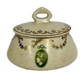 K3 - Antique Roseville Pottery Medallion Pattern Dresser Box or Hair Receiver - Early 1900s