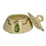 K3 - Antique Roseville Pottery Medallion Pattern Dresser Box or Hair Receiver - Early 1900s