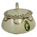 K3 - Antique Roseville Pottery Medallion Pattern Dresser Box or Hair Receiver - Early 1900s