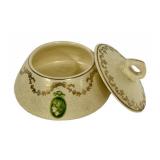 K3 - Antique Roseville Pottery Medallion Pattern Dresser Box or Hair Receiver - Early 1900s