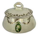 K3 - Antique Roseville Pottery Medallion Pattern Dresser Box or Hair Receiver - Early 1900s