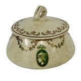 K3 - Antique Roseville Pottery Medallion Pattern Dresser Box or Hair Receiver - Early 1900s