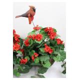 Pair of Red Geranium Plant in Wicker Basket with Cardinal Bird Figurine 9.5'L