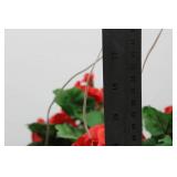 Pair of Red Geranium Plant in Wicker Basket with Cardinal Bird Figurine 9.5'L