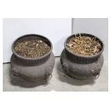 Pair of Antique Cast Stone Planters with Lion Head Ring Handles 13' x 14'