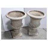 Pair of Ornate Concrete Urn Planters - Beaded Rim, Fluted Base - 28' x 20.5' (Lot of 2)