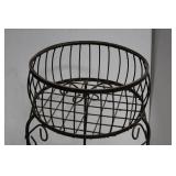 Plant Stand - Vintage Wrought Iron 2-Tier with Circular Wire Baskets 34'tall