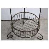 Plant Stand - Vintage Wrought Iron 2-Tier with Circular Wire Baskets 34'tall