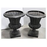 Pair of Black Resin Urn Planters with Fluted Sides and Square Pedestals 20.5' x 16'