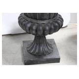 Pair of Black Resin Urn Planters with Fluted Sides and Square Pedestals 20.5' x 16'