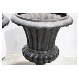 Pair of Black Resin Urn Planters with Fluted Sides and Square Pedestals 20.5' x 16'