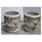 Pair of Greek-Key Urn Planters with Grapevine Relief Concrete 16' x 14'
