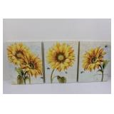 Sunflower Wall Decor Set - 3-Panel Triptych, Wire Panels & Dome Vase & Wallet