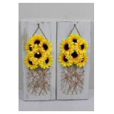 Sunflower Wall Decor Set - 3-Panel Triptych, Wire Panels & Dome Vase & Wallet