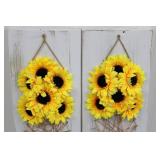 Sunflower Wall Decor Set - 3-Panel Triptych, Wire Panels & Dome Vase & Wallet