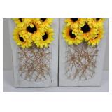 Sunflower Wall Decor Set - 3-Panel Triptych, Wire Panels & Dome Vase & Wallet