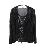 Notations 2-FER Twinset Velvet Blazer & Sequined Tank - Black