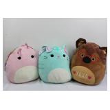 Squishmallows Plush Lot - Pink Rainbow-Mane, Mint Cat, Brown Dog w/XOXO