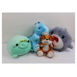 Assorted Plush Toys - Dinosaur, Shark, Tiger & Frog (Lot of 4)