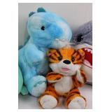 Assorted Plush Toys - Dinosaur, Shark, Tiger & Frog (Lot of 4)