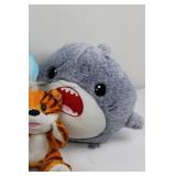 Assorted Plush Toys - Dinosaur, Shark, Tiger & Frog (Lot of 4)
