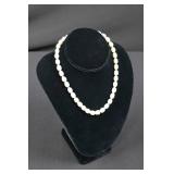 Pearl Necklace - Oval Beads, Silver Clasp