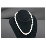 Pearl Necklace - Oval Beads, Silver Clasp