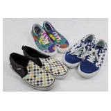 Vans Kids Floral Slip-On & Glitter Slip-On & Blue Checkerboard Lace-Ups - 3-Pair Sneaker Bundle