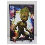 Marvel Groot Portrait Poster 19x13 - Iron Man & Captain America Funko Bobbleheads & Mini Keychain
