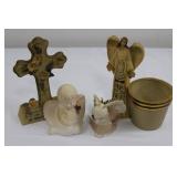 Angel & Floral Cross Memorial Figurine Set (Lot of 4)