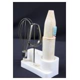 Vintage Electric Hand Mixer on Plastic Stand with Whisk & Beater Attachments (not tested)