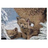 Wolf Family Tapestry Throw - Two-Sided with Lighthouse Scene (Fringed Edges)